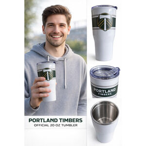 Portland Timbers Official Tumbler 20oz White Travel Cup MLS Soccer Fan Mug With